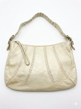Cynthia H Designs Braided Leather Hobo Bag - Beige Floral Jacquard Lining